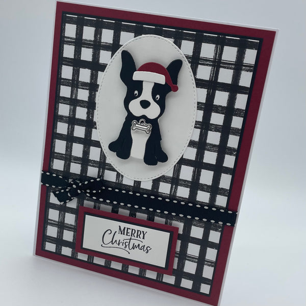 Boston Terrier Santa PAWS Christmas Card