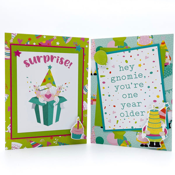 Gnome Themed Birthday Handmade Greeting Card Set of 5