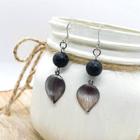 Black Lava Rock Leaf Earrings