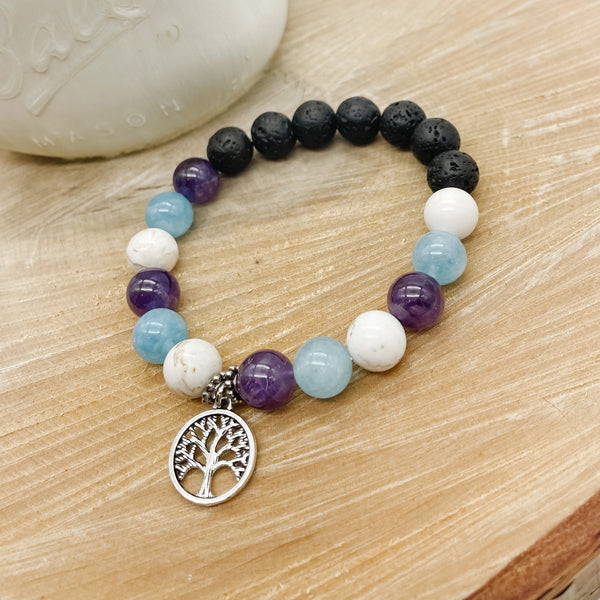 Amethyst & Blue Quartz Lava Rock Bracelet
