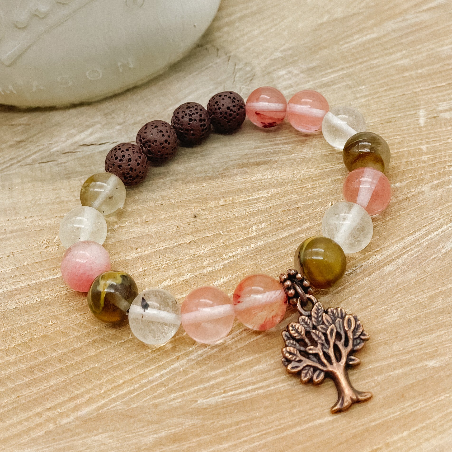 Fire Cherry Quartz Lava Rock Bracelet