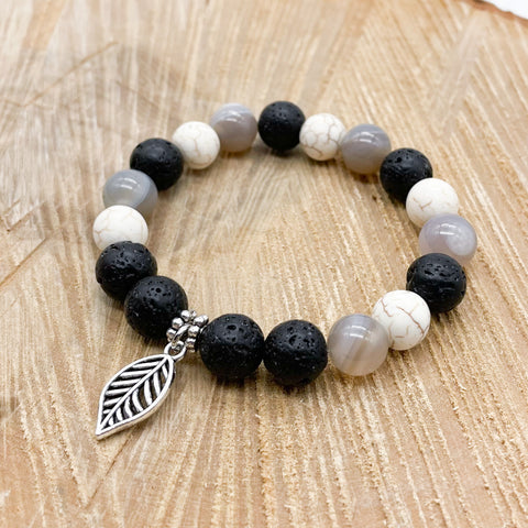 White & Grey Agate Lava Rock Bracelet