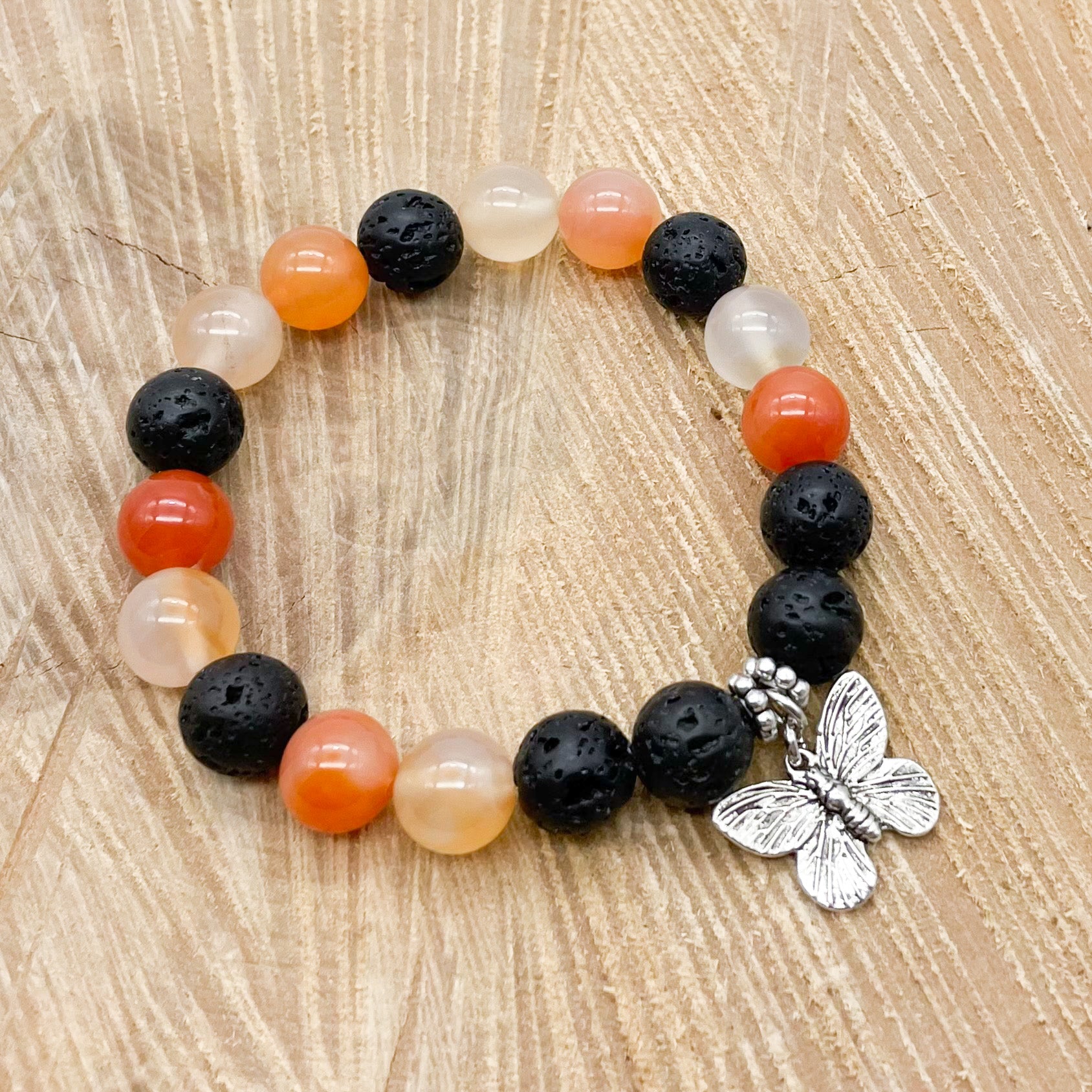 MONARCH BUTTERFLY Orange Carnelian Lava Rock Bracelet