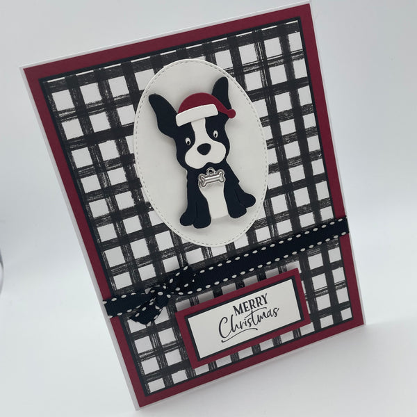 Boston Terrier Santa PAWS Christmas Card