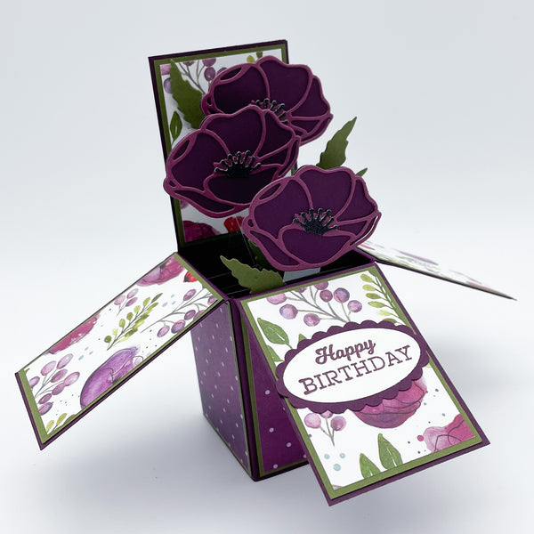 Purple Poppy Birthday Handmade Pop Up Card