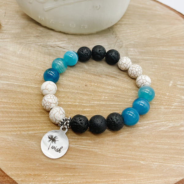 Blue Agate & Howlite Lava Rock Bracelet