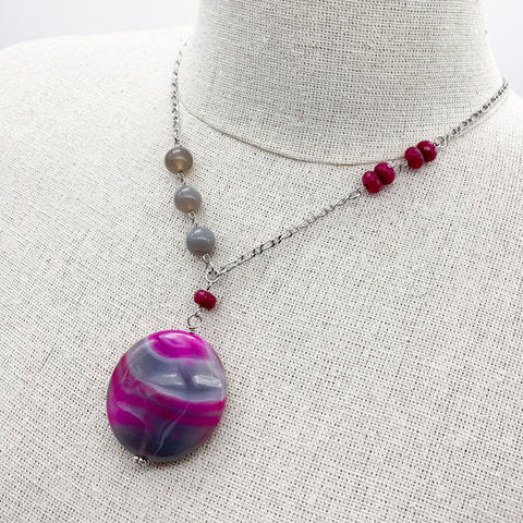 Pink & Grey Agate Necklace