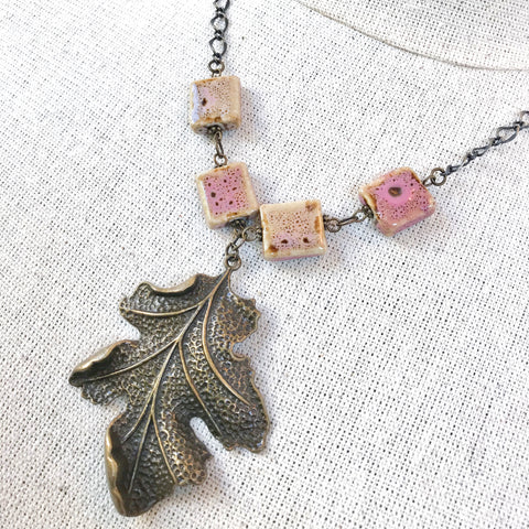 Antique Brass Large Leaf Necklace