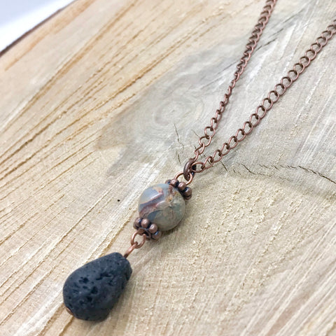 Tear Drop Lava Rock Necklace