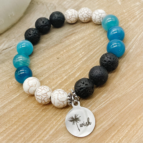 Blue Agate & Howlite Lava Rock Bracelet