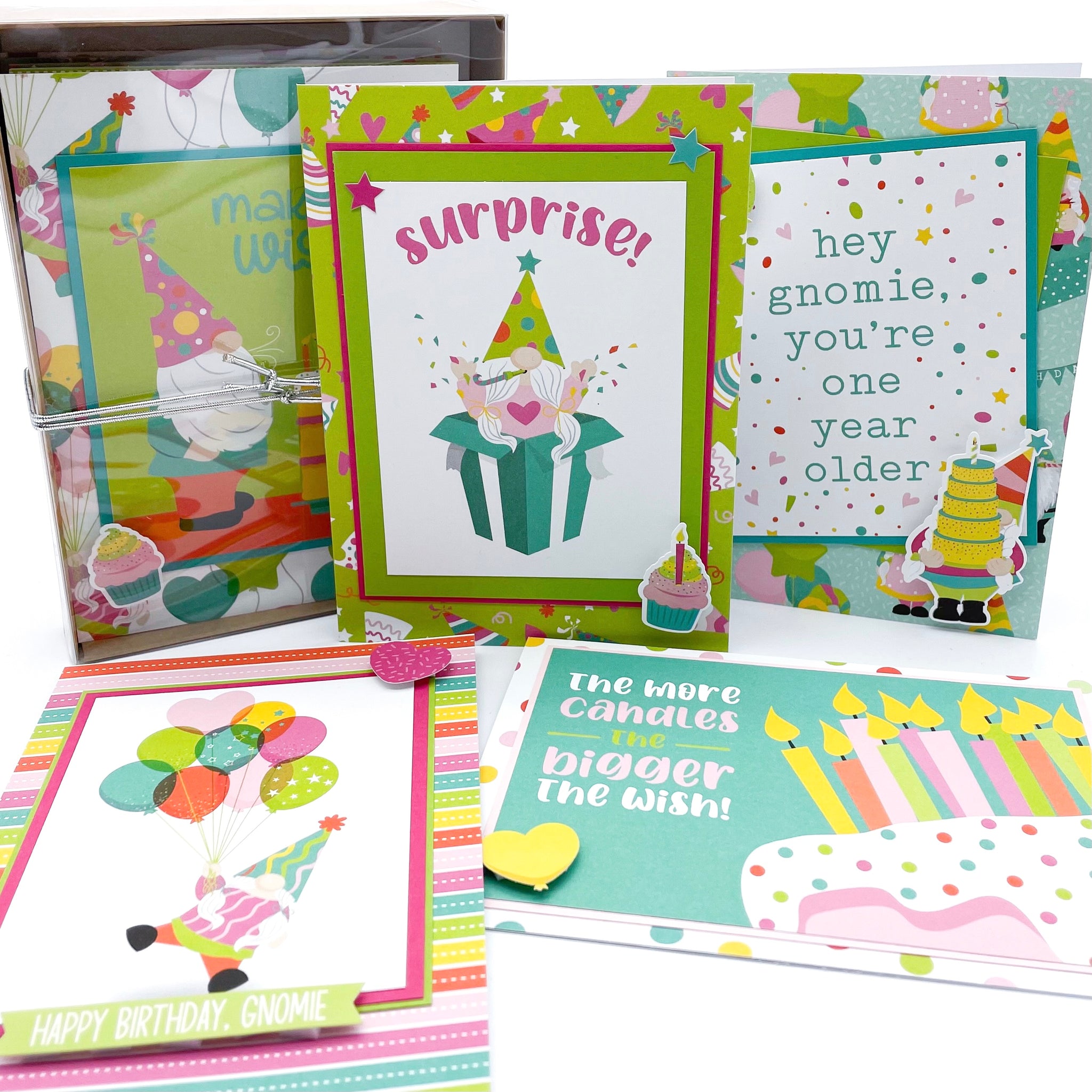Gnome Themed Birthday Handmade Greeting Card Set of 5