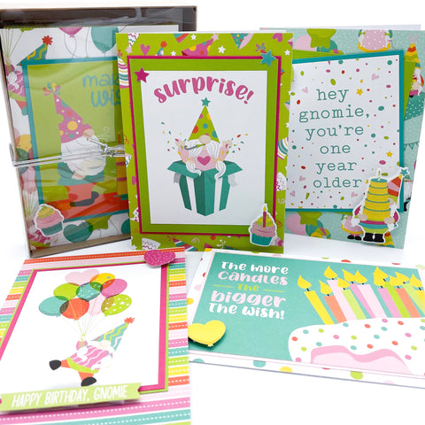 Gnome Themed Birthday Handmade Greeting Card Set of 5