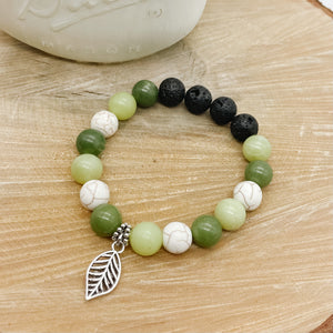 Green Jade and Howlite Lava Rock Bracelet