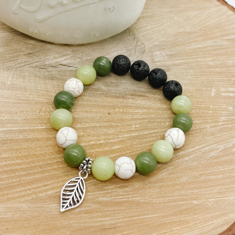 Green Jade and Howlite Lava Rock Bracelet