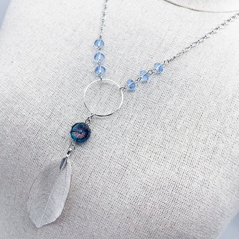 Silver Leaf Necklace w/ Blue Pansy