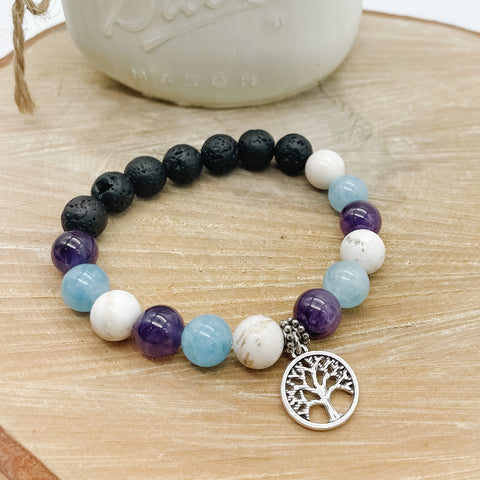 Amethyst & Blue Quartz Lava Rock Bracelet