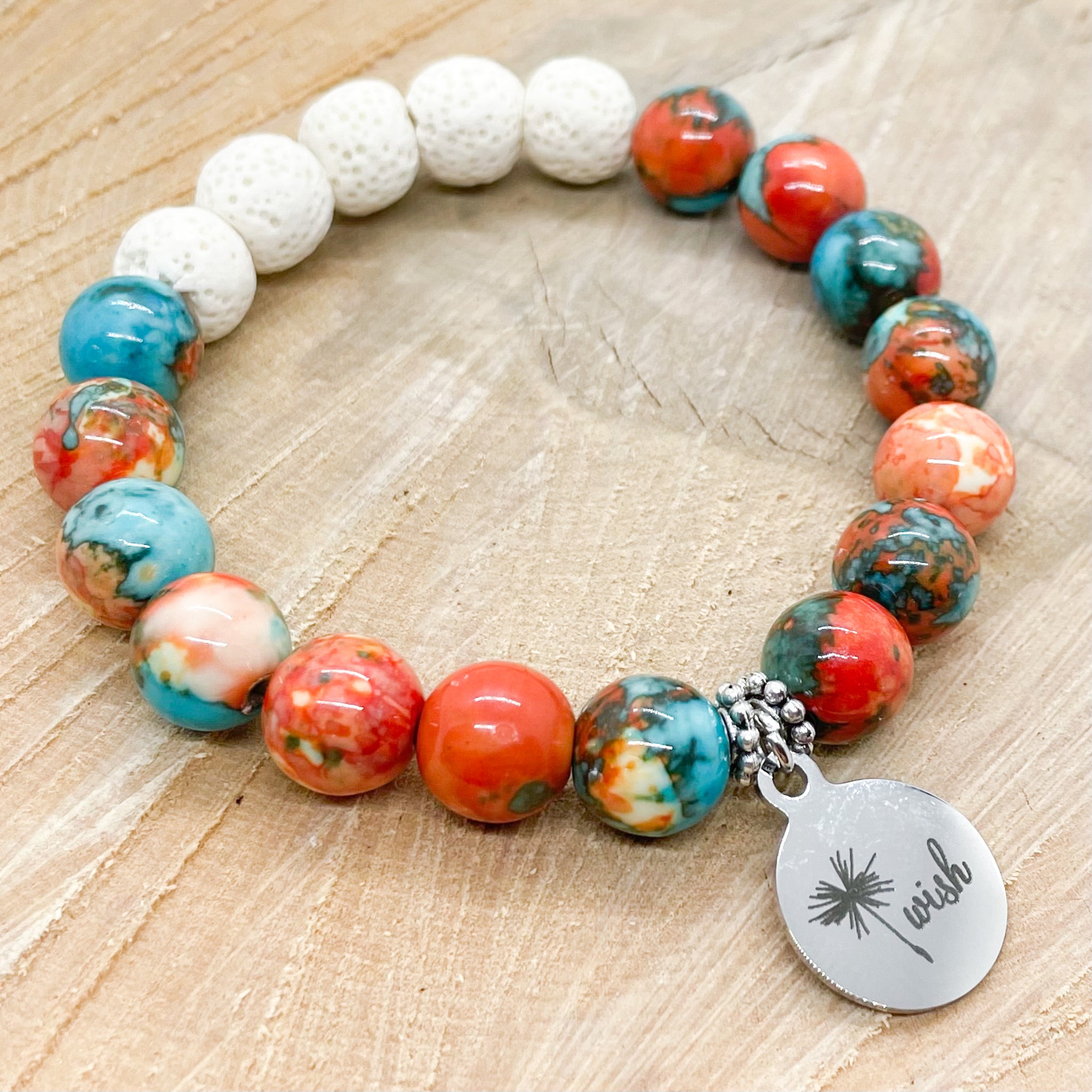 Rain Flower Jasper Lava Rock Bracelet