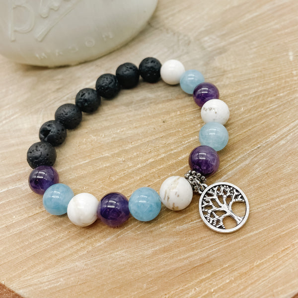 Amethyst & Blue Quartz Lava Rock Bracelet