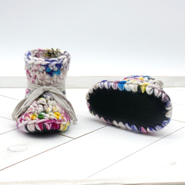 5” (6 - 12 months) PAINTED SPRINKLES WOOL Sheepskin Slippers
