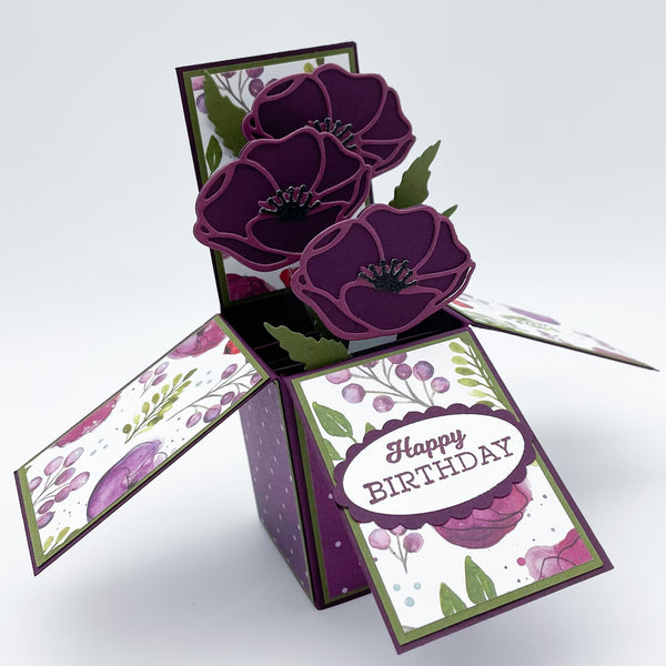 Purple Poppy Birthday Handmade Pop Up Card