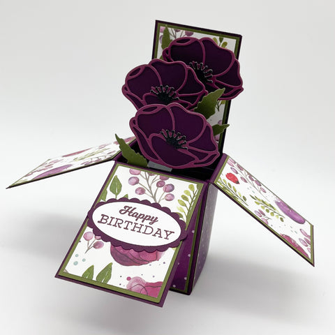 Purple Poppy Birthday Handmade Pop Up Card