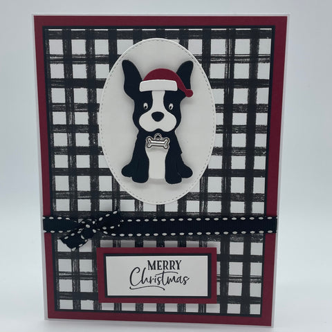 Boston Terrier Santa PAWS Christmas Card