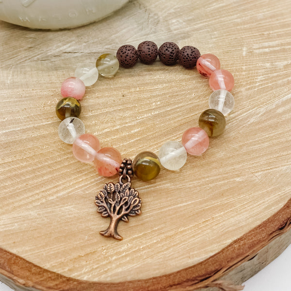 Fire Cherry Quartz Lava Rock Bracelet
