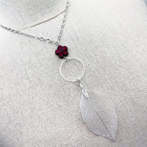 Silver Leaf Necklace w/ Red Pepper Posie