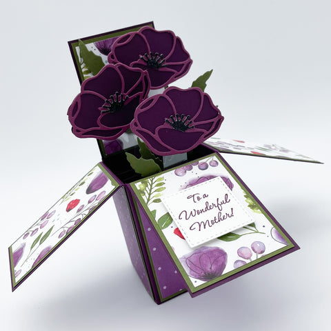 Purple Poppies Mother’s Day Handmade Pop Up Card