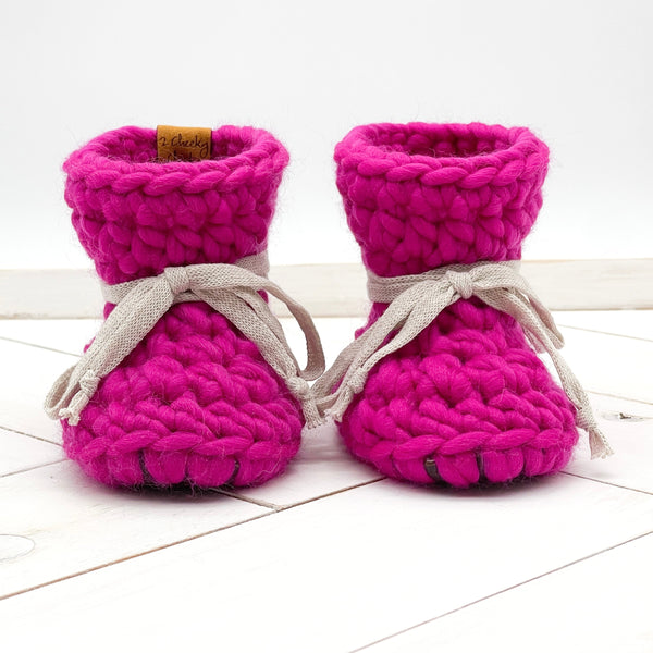 5.5” (12+ months) HOT PUNK PINK WOOL Sheepskin Slippers