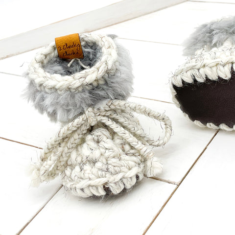 4” (0 - 3 months) WHEAT Sheepskin Slippers with Faux Fur Trim