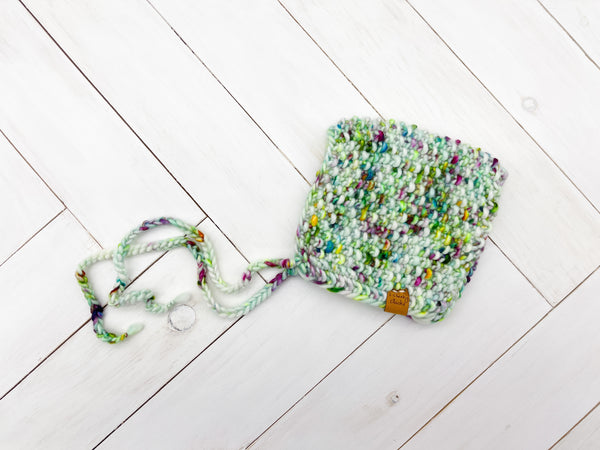 3 - 6 months BIRTHDAY CAKE WOOL Seed Pixie Bonnet