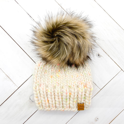 6 - 12 months GLOW UP CREAM WOOL Classic Hat with Faux Fur Pom (Jumbo)