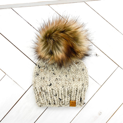 Toddler (1 - 3 years old) OATMEAL Classic Hat with Faux Fur Pom (Jumbo)