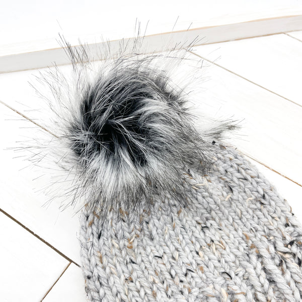 Toddler (1 - 3 years old) GREY MARBLE Classic Hat with Faux Fur Pom (Jumbo)