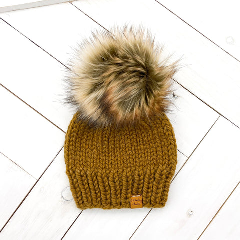 Child (4 - 8 years old) FLAX Classic Hat with Faux Fur Pom (Jumbo)