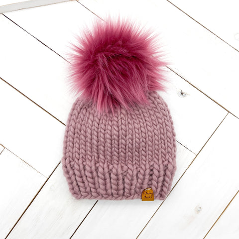Toddler (1 - 3 years old) MAUVE WOOL Classic Hat with Faux Fur Pom