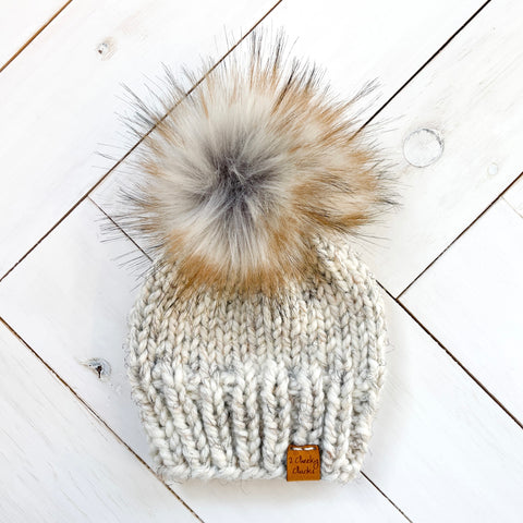 0 - 3 months WHEAT Classic Hat with Faux Fur Pom