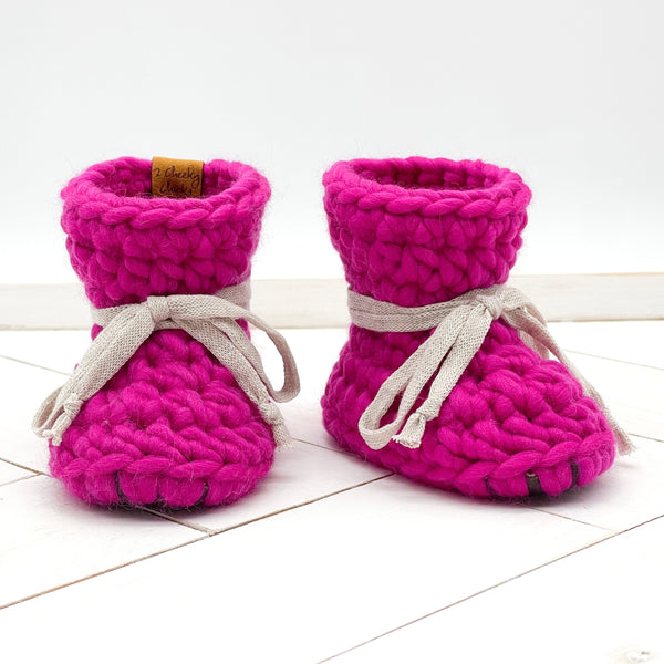 5.5” (12+ months) HOT PUNK PINK WOOL Sheepskin Slippers
