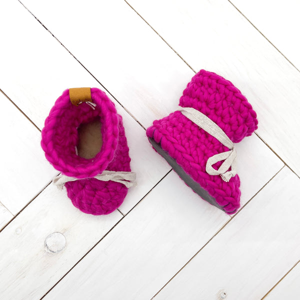 4.5” (0 - 6 or 3 - 6 months) HOT PUNK PINK WOOL Sheepskin Slippers