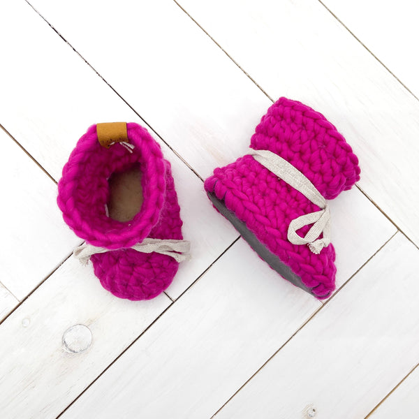 5.5” (12+ months) HOT PUNK PINK WOOL Sheepskin Slippers
