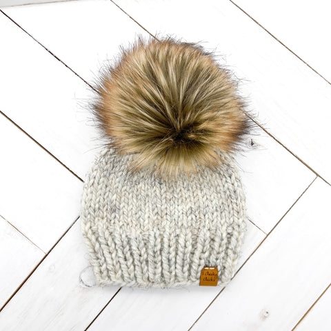 6 - 12 months WHEAT Classic Hat with Faux Fur Pom (Jumbo)