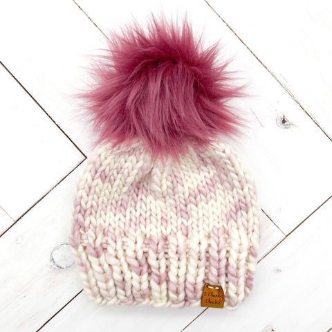 3 - 6 months MAUVE-LOUS WOOL Classic Hat with Faux Fur Pom