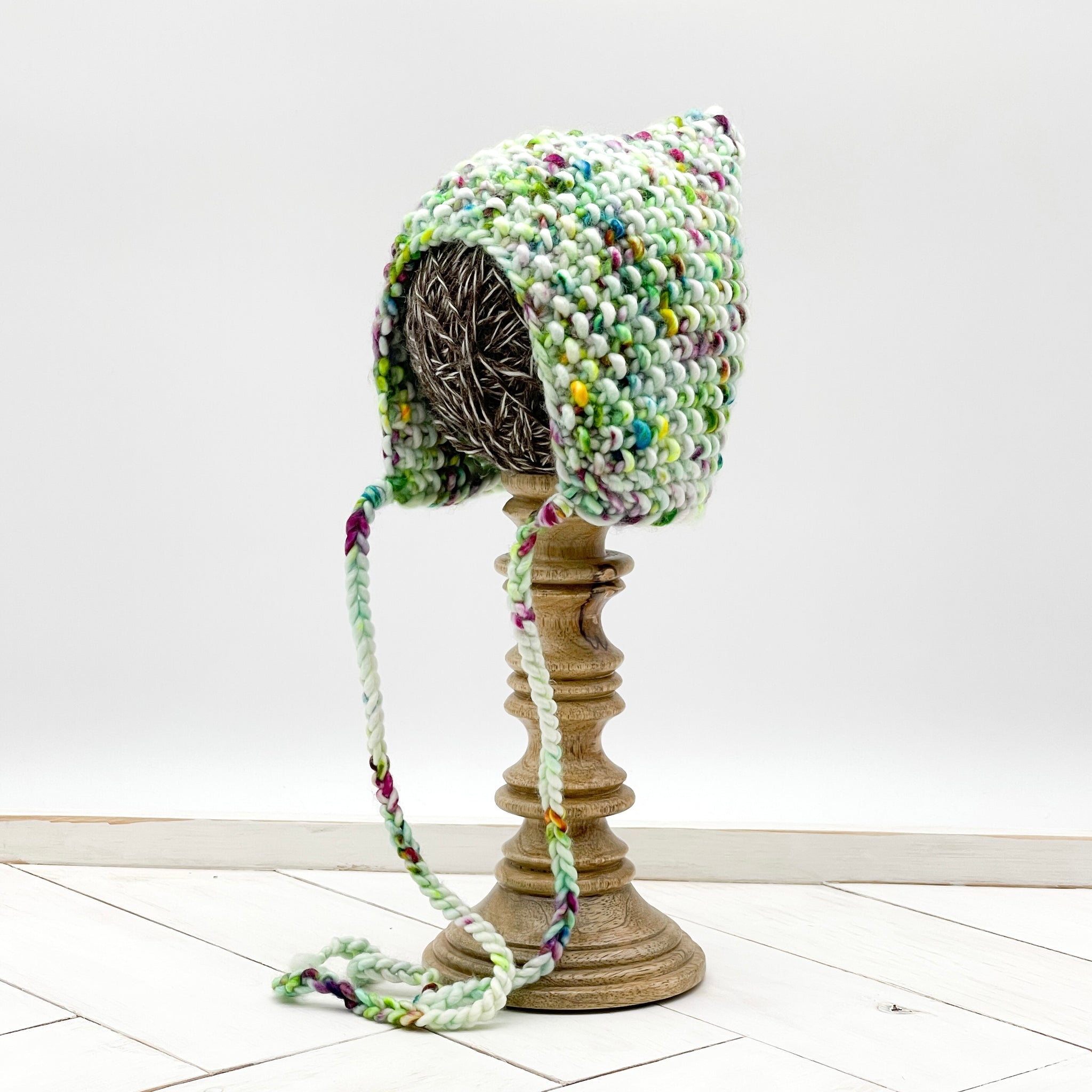 3 - 6 months BIRTHDAY CAKE WOOL Seed Pixie Bonnet