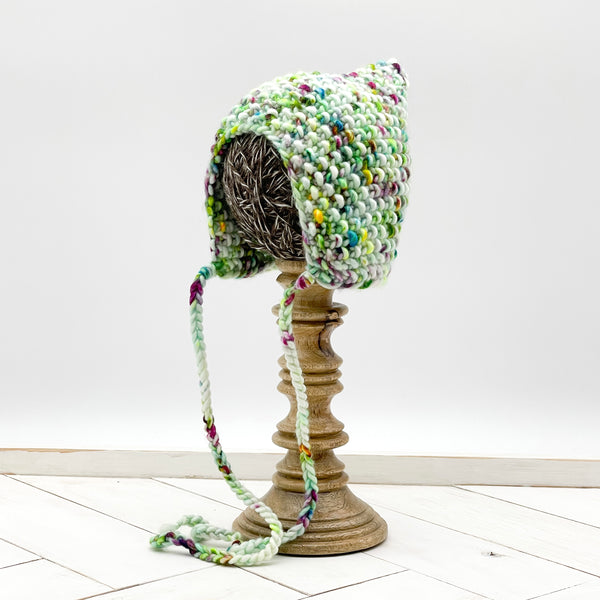 3 - 6 months BIRTHDAY CAKE WOOL Seed Pixie Bonnet