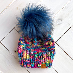 3 - 6 months SWEET EMOTION WOOL Classic Hat with Faux Fur Pom