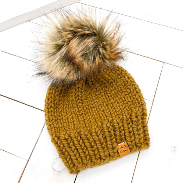 Toddler (1 - 3 years old) FLAX Classic Hat with Faux Fur Pom (Jumbo)
