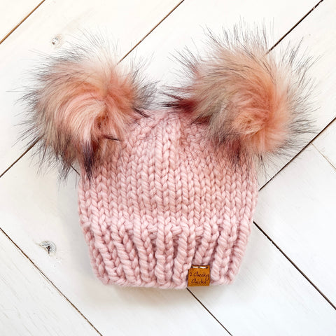 3 - 6 months ROUGE Classic Hat with Double Faux Fur Poms