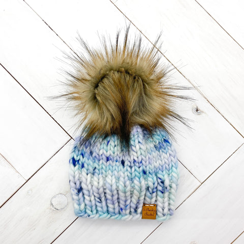 0 - 3 months BILLOWY WOOL Classic Hat with Faux Fur Pom