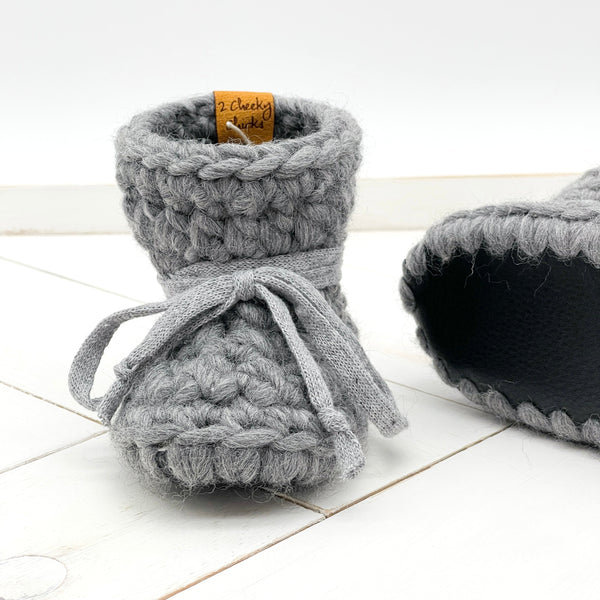 5” (6 -12 months) CHARCOAL WOOL Sheepskin Slippers